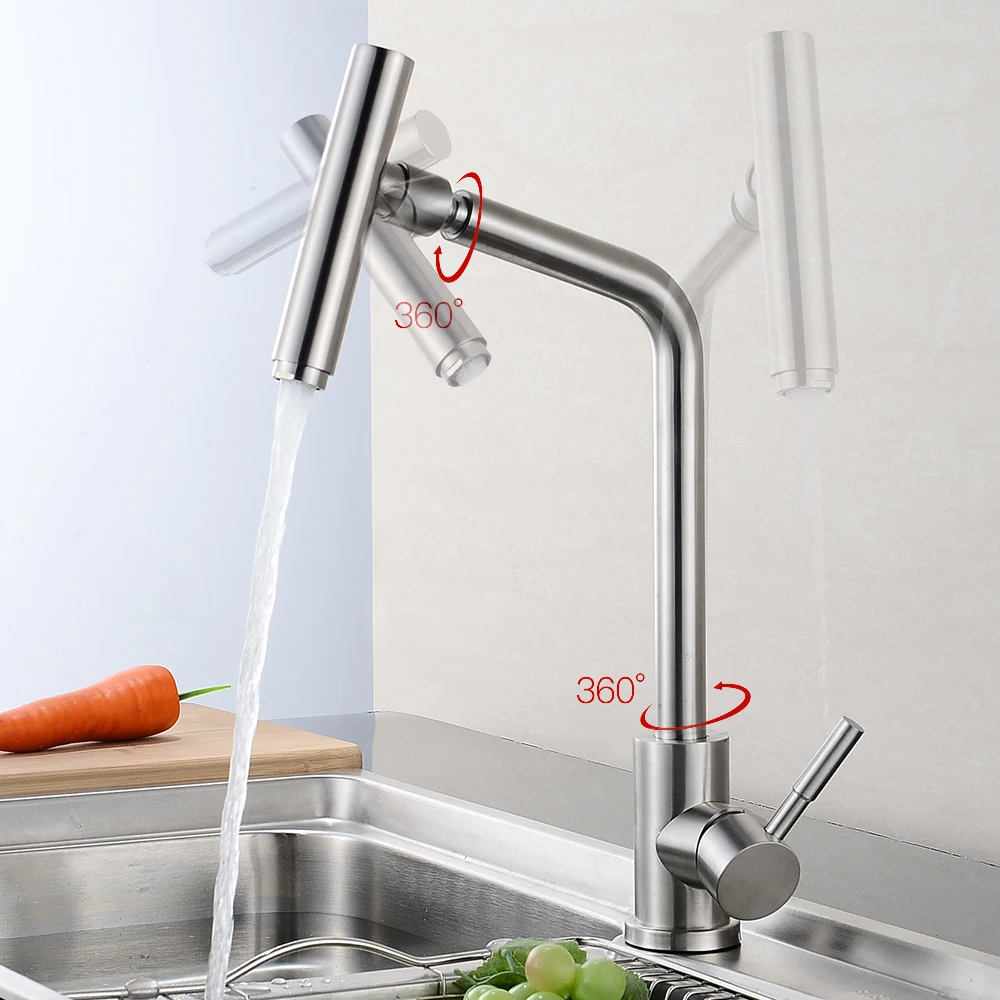BAKALA-grifo giratorio de acero inoxidable 304, alta calidad, para cocina, sin plomo, caliente y frío, fregadero, mezclador giratorio 360