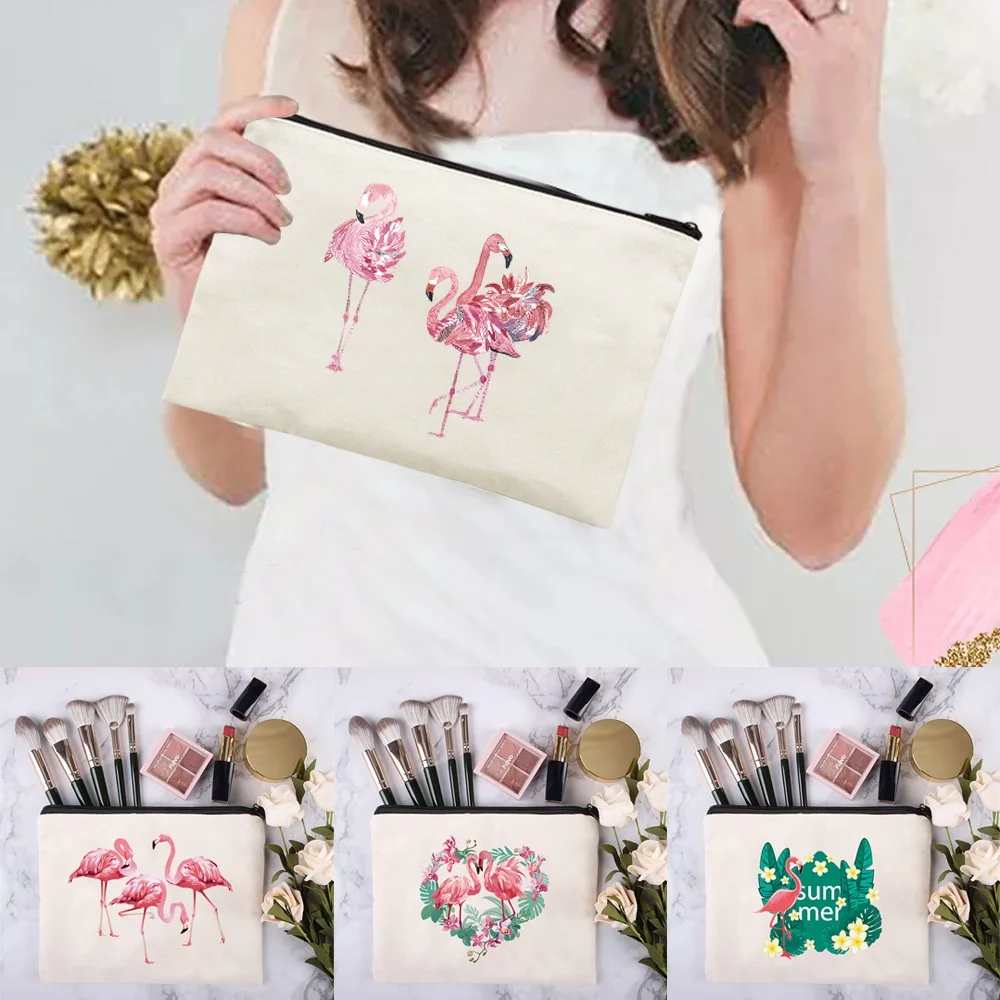 

Portable Cosmetic Bag Lipstick MakeUp Bag Personalized Fashion Toiletries Organize Multipurpose Pencil Case Purse Flamingo Print