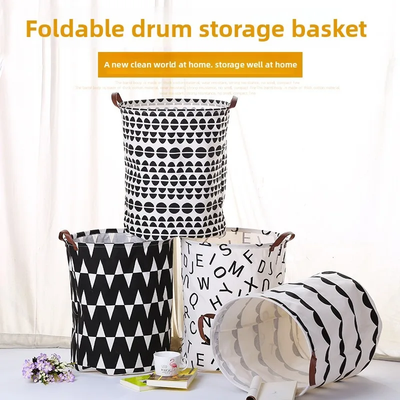 Keranjang Penyimpanan Drum Lipat Penyimpanan Mainan Kotak Finishing Rumah Biru Pakaian Kotor Kreatif Biru