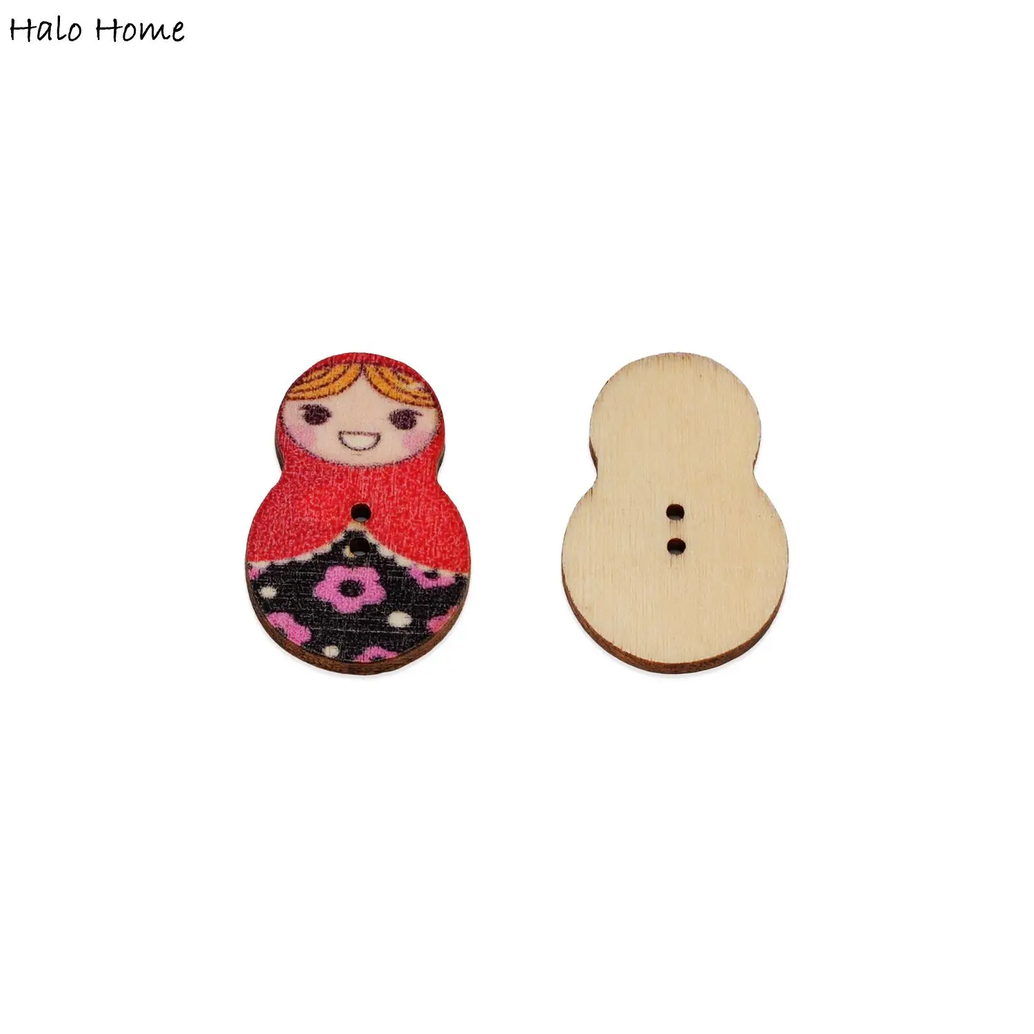30pcs Colorful Wooden Nesting Dolls Buttons - Vibrant Printed Patterns for DIY Clothing, Crafts or Scrapbooking Projects 30x19mm