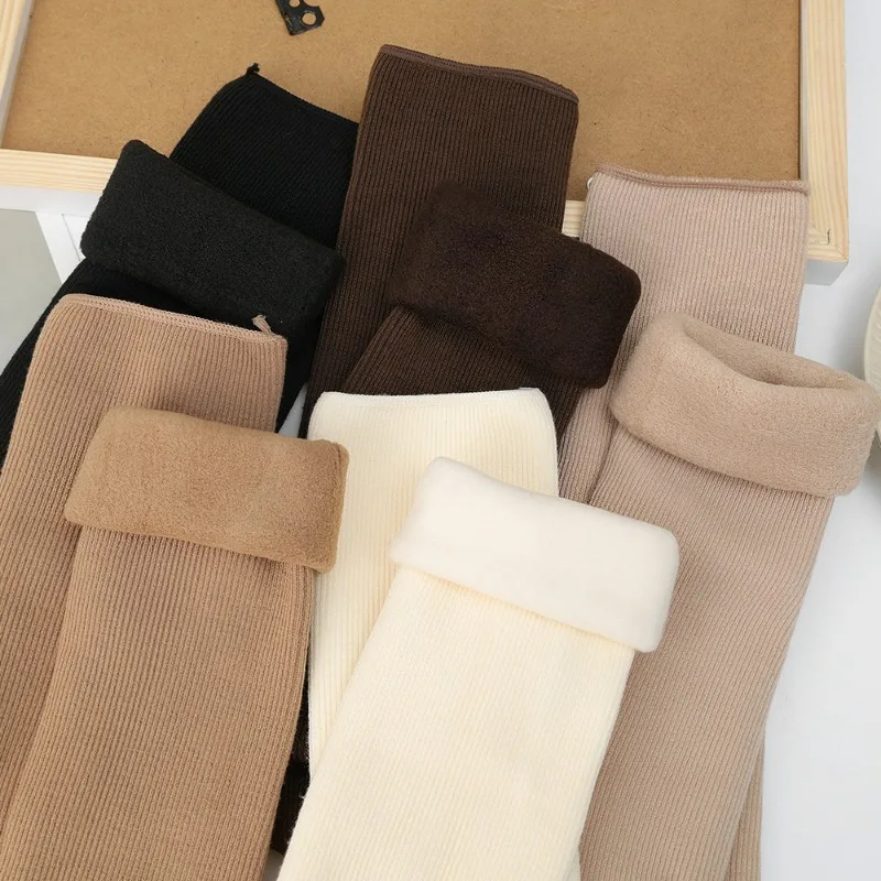 Winter Cashmere Velvet Soft Socks Harajuku Solid Cotton Velvet Crew Socks Thickening Thermal Cute Middle Tube Sock for Women Men