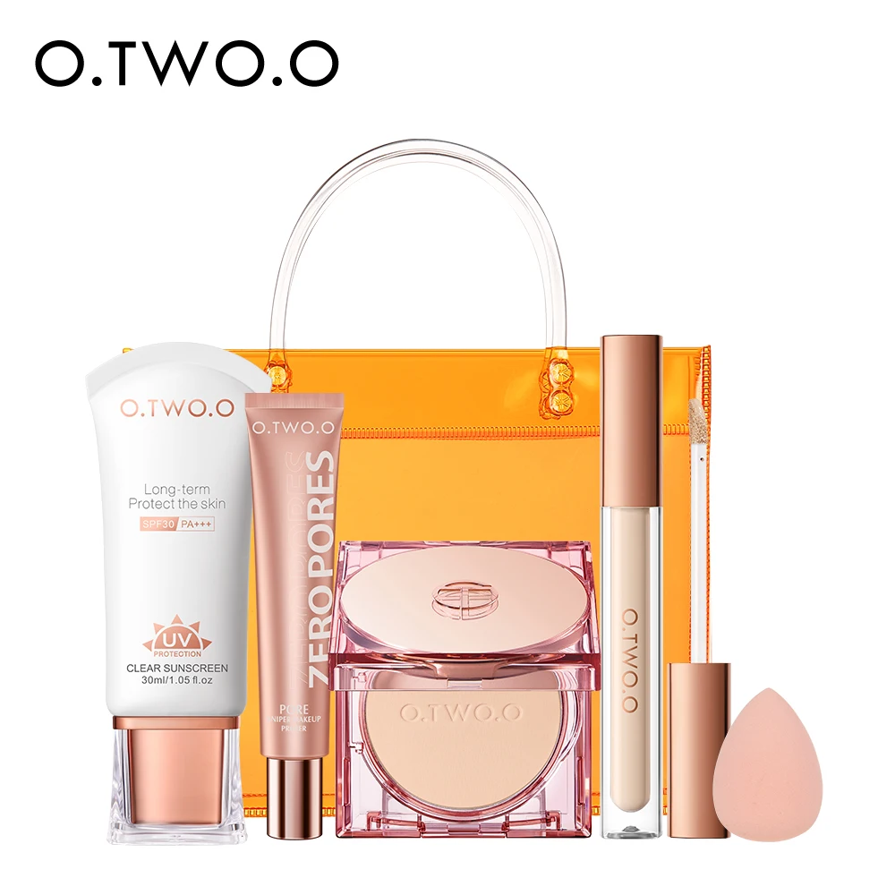 O.TWO.O 6pcs Makeup Set Face Primer Liquid Concealer Sunscreen Whitening Sunblock SPF30+ Setting Compact Powder Cosmetics Kit