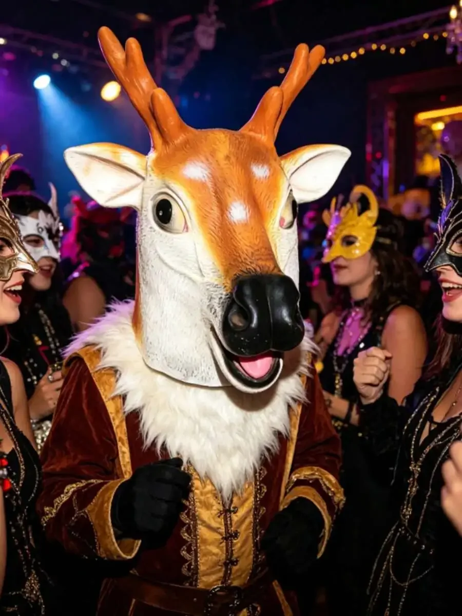 

Realistic Deer Full Face Mask With Antlers Adult Cosplay Prop For Halloween Party