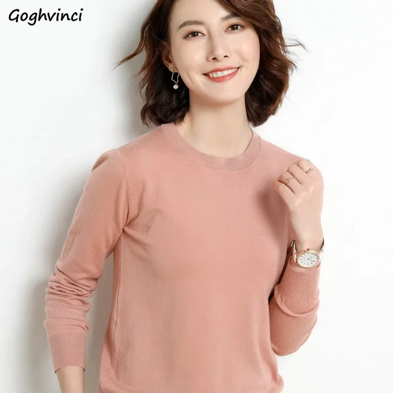 

Solid O-neck Pullovers Women Basic Leisure Korean Loose Knitted Autumn Winter Stretchy New Popular Chic All-match Female Mujer