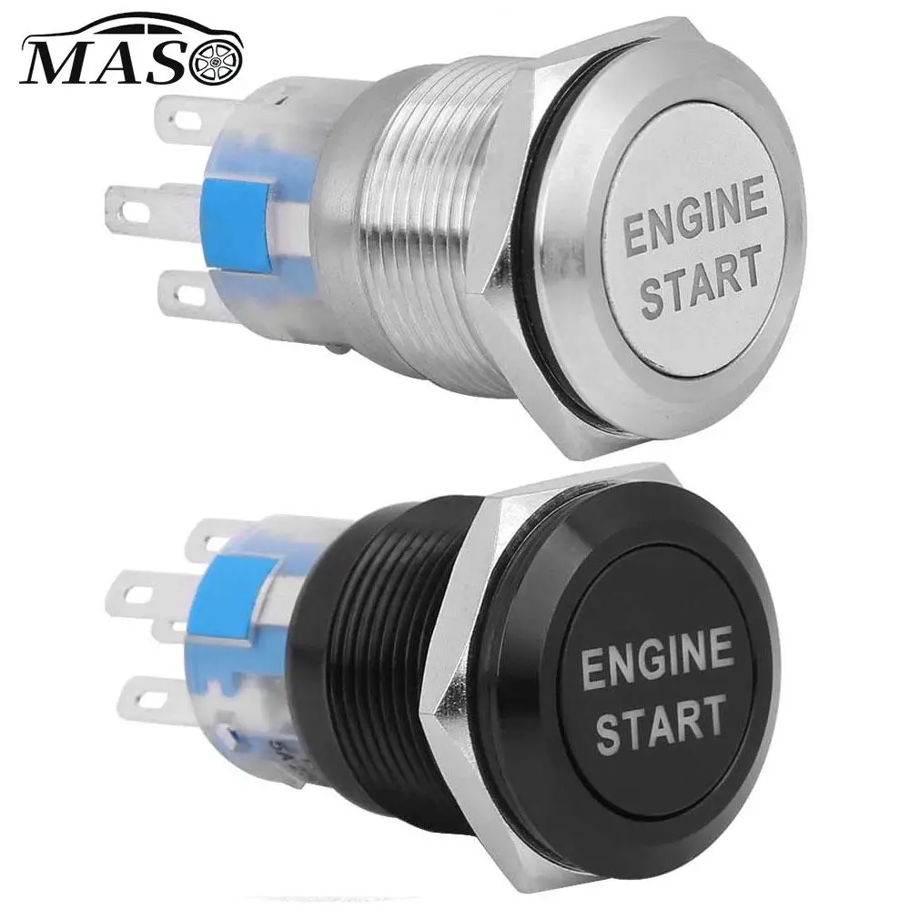 1pcs 12V Engine Start Switch Metal Push Button Start Stop Switch with LED Light 19mm Car Engine Power Switch  Waterproof