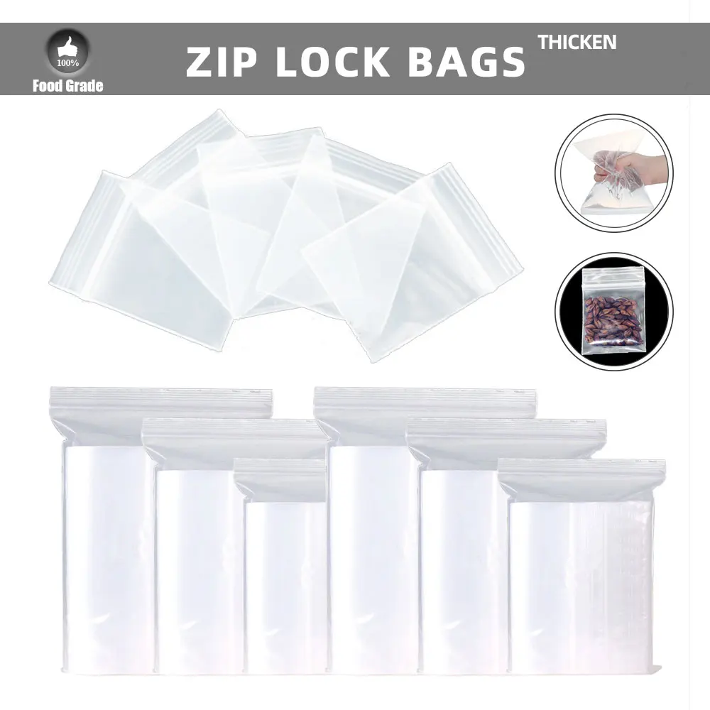 Clear Plastic Ziplock Bag 23 Size 0.2MM Thinckness Crystal Packing Pouches Reusable Zipper Lock Sack for Home Produce Storage