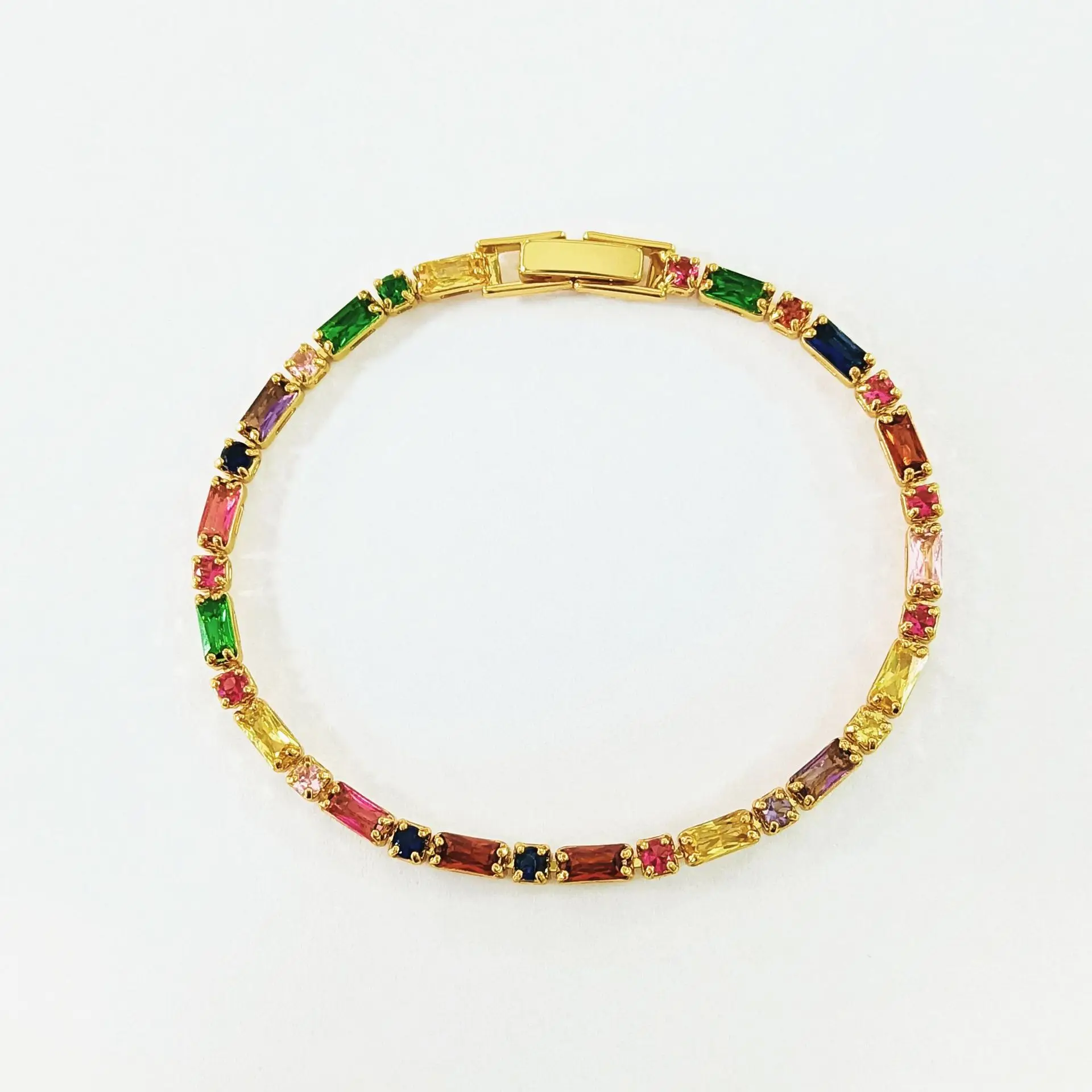 New Arrival 18K Gold Plated Rainbow Zircon Bracelet for Women Girl Accessories Fashion Jewelry AAA Crystal Party Gift