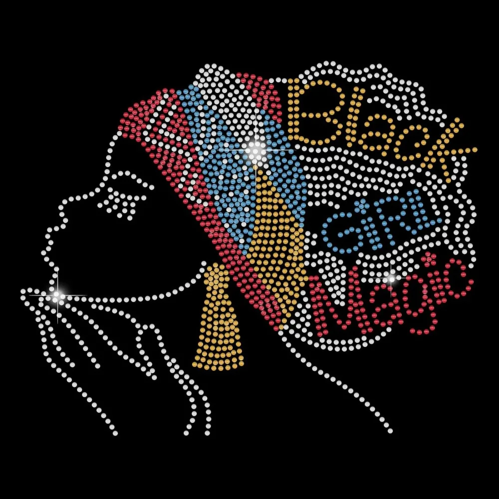 Black Girl Magic Rhinestone Transfer Bling Hot Fix Iron On Patch Czarne kobiety z kręconymi włosami Transfermi Naszywki Rhinestone