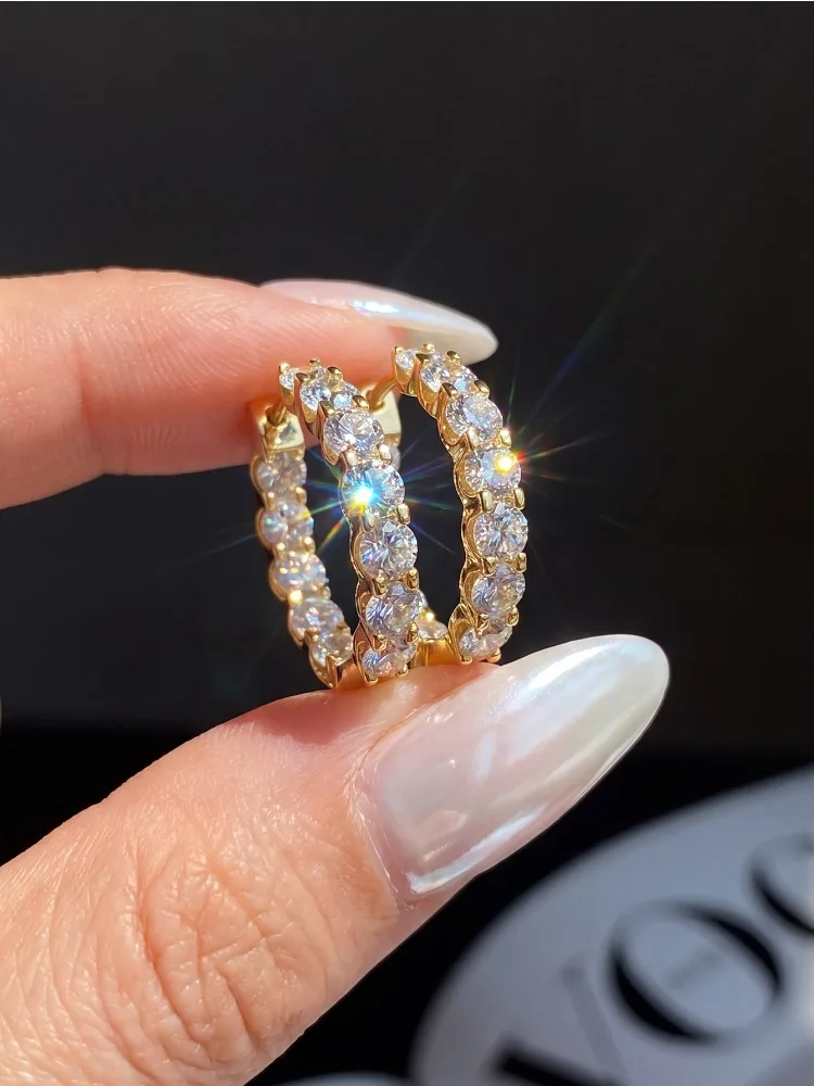 Wunderschöne 0,1ct Echte Moissanit-Diamant Runde Ohrringe Hochzeits-Mode-Creolen für Damen Hochzeitsschmuck – Detail 4