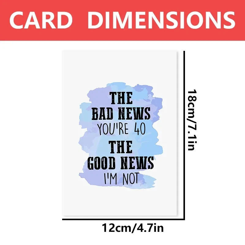 1 pc funny birthday card to celebrate your 40th birthday with a funny text. The perfect gift for family, friends and co-workers.