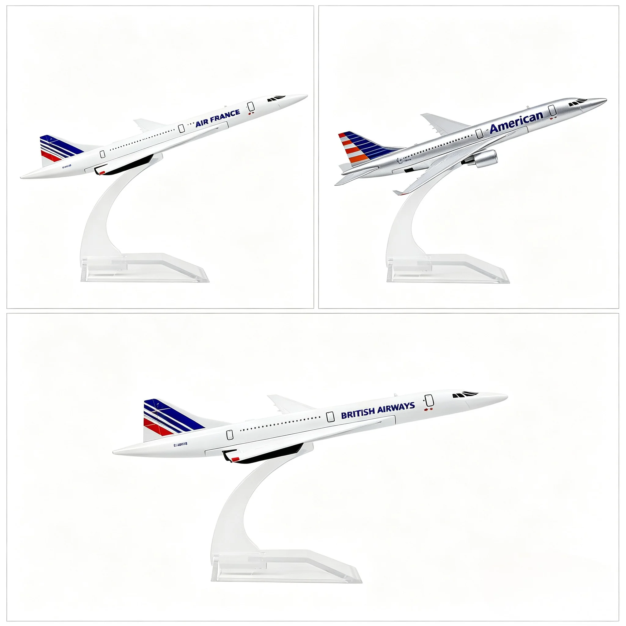 Concorde-Flugzeugmodellbausatz aus Druckgussmetall im Maßstab 1:400 mit Ständer (15,5 cm L), Mini-Flugzeug, kreative Dekorationen oder Spielzeuggeschenk