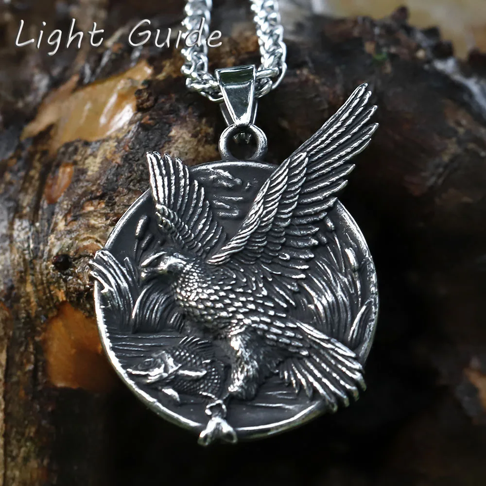 2022 Wholesale Stainless Steel Punk good detail Animal Jewelry Emboss Eagle head Pendant necklace For Man free shipping