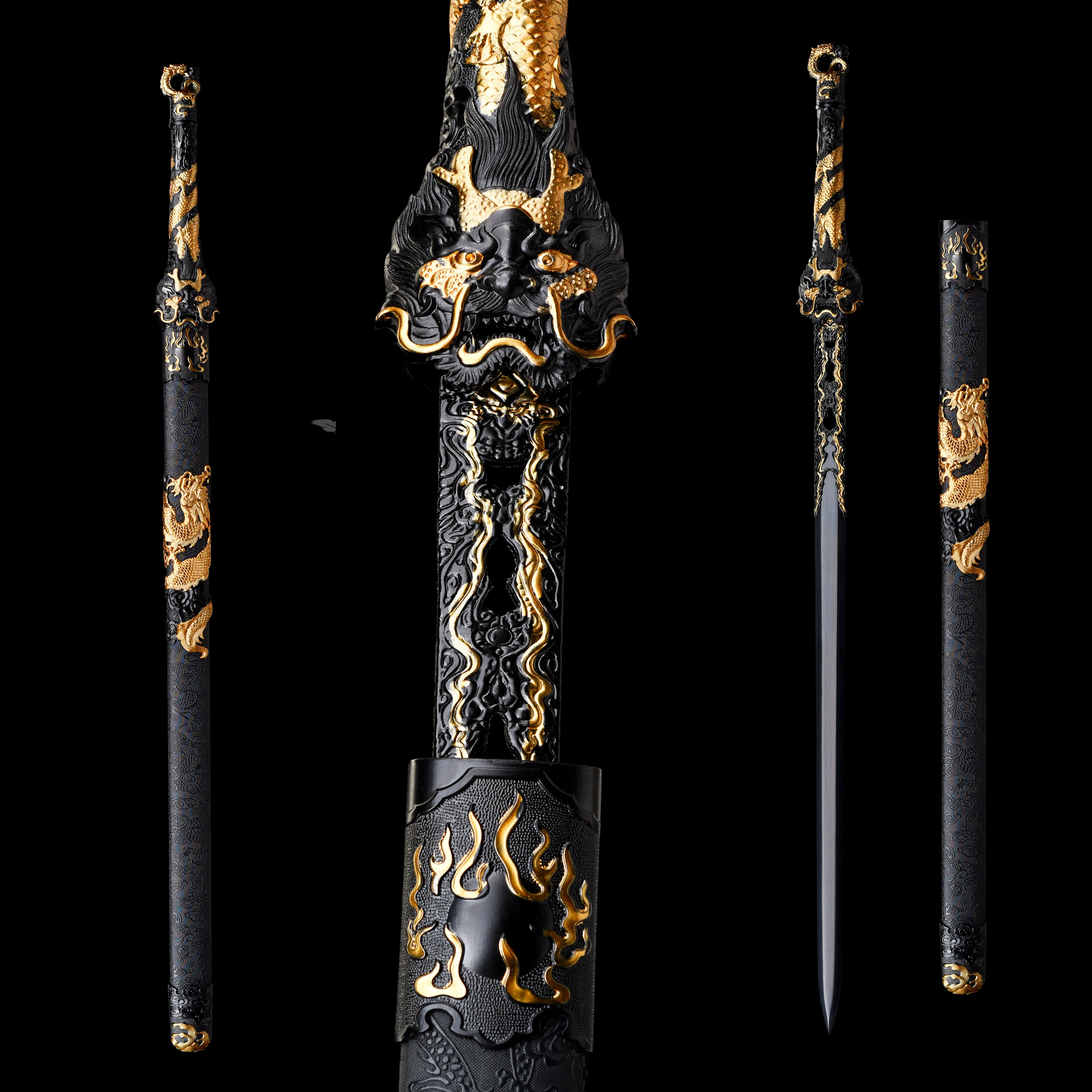 

104cm Medieval cosplay Chinese Black Dragon Sword, real steel hand-sharpened sharp samurai sword katana Weapons, fighting knight