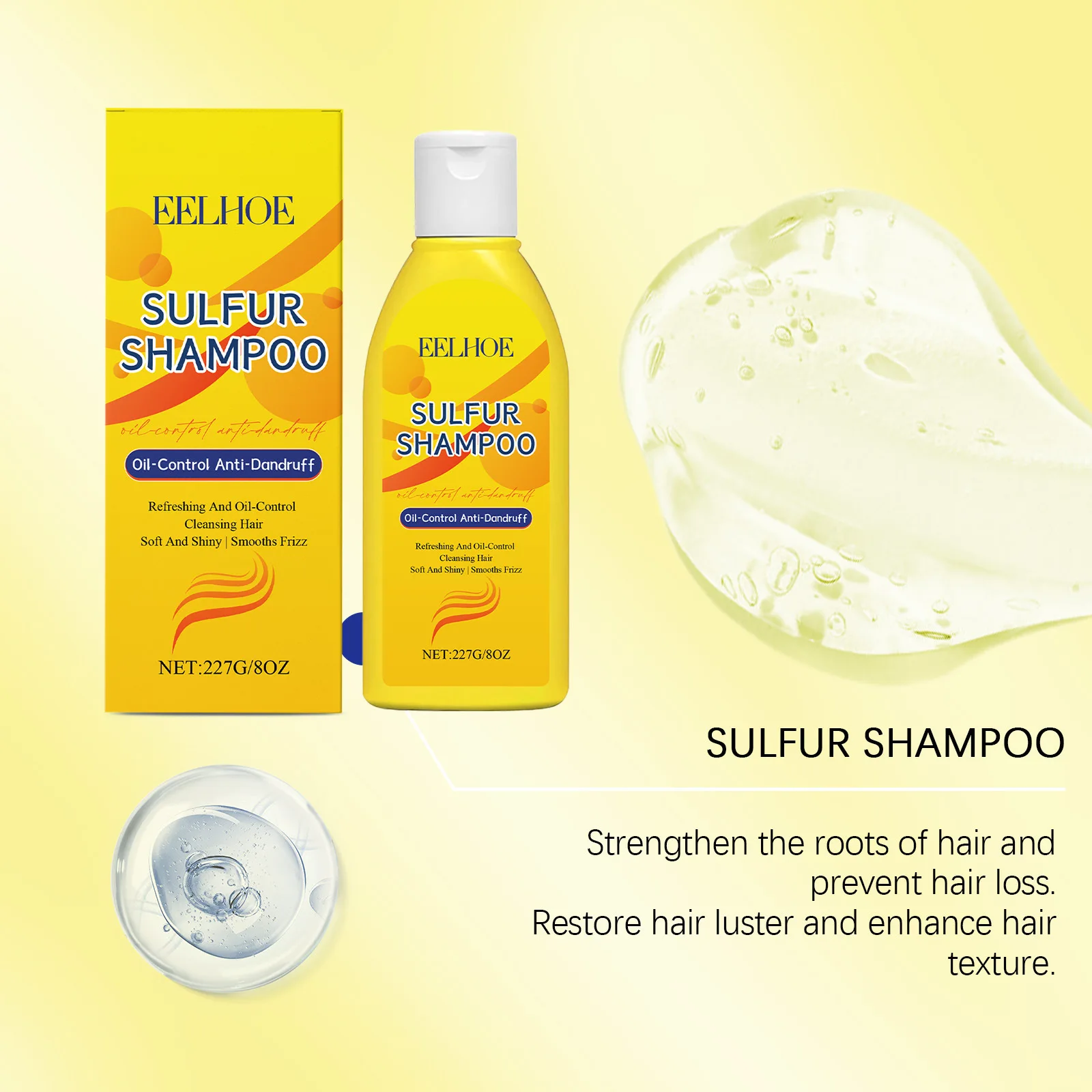 

Eelhoe Sulfur Dandruff Shampoo Oil Control Keep Smoothing Deep Cleaning Improve Thickening Scalp Massage Hair Growth Shampooes