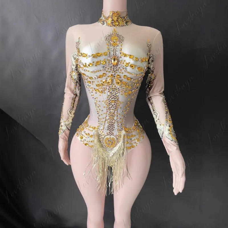

Women Shiny Rhinestone Bodysuit Singer Stage Outfit Nightclub Glitter Performance Costume