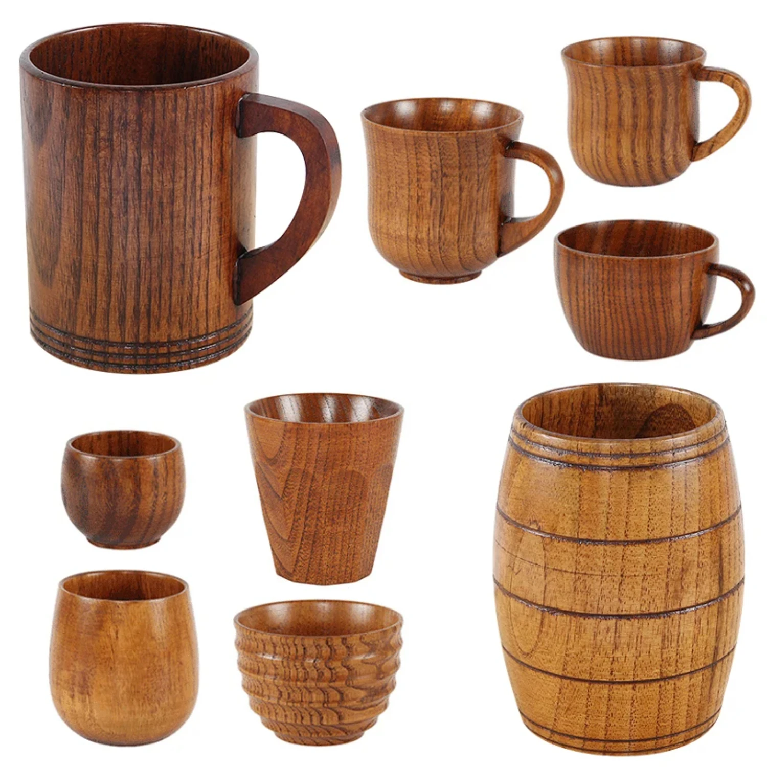 Jujube Wooden Handmade Beautifully Crafted Water Coffee Tea Juice Milk Beer Mug Cup with Sturdy Handle - Retro Style Gift for Co