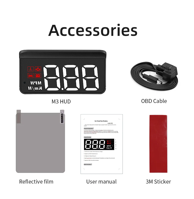 Neutral Package Vehicle Head-up Display Speedometer Tachometer HUD OBD2 Mileage Display M3
