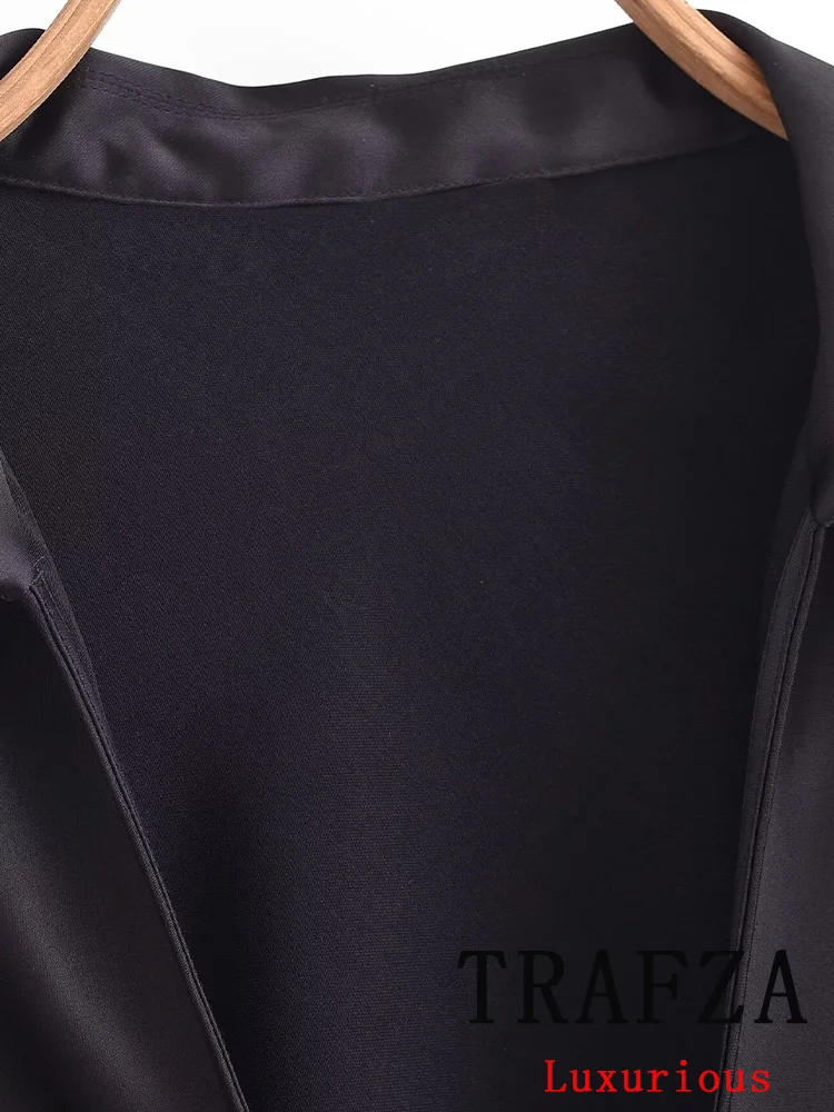TRAFZA Vintage Chic Solid Satin Women Blouse Bow Long Sleeve Loose Shirts New Fashion 2024 Spring Holiday Casual Elegant Blouse