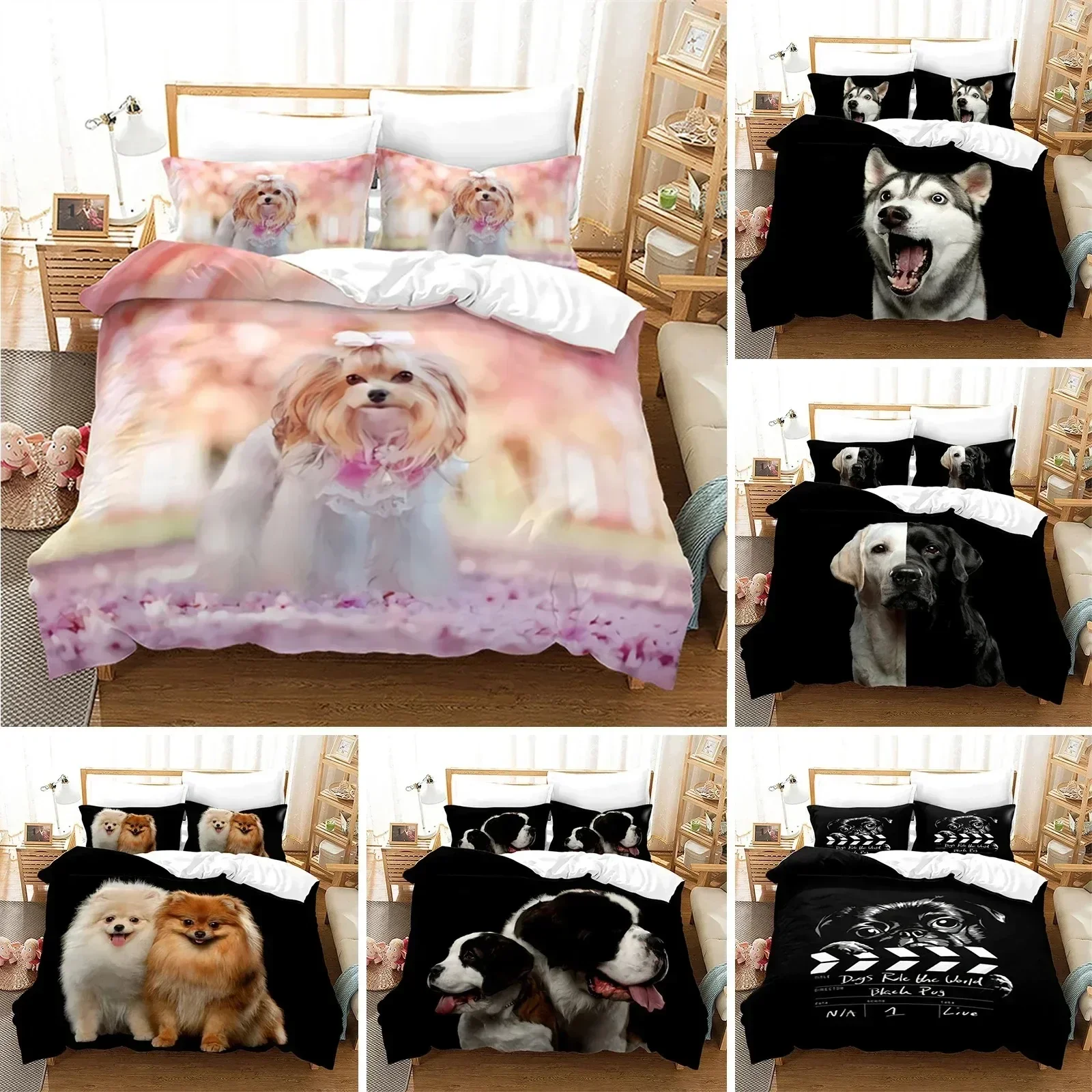 

Cute Dog Duvet Cover Microfiber Lovely Puppy Pet Comforter Cover Animal Theme Bedding Set Single For Kids Girls Teens Room Decor