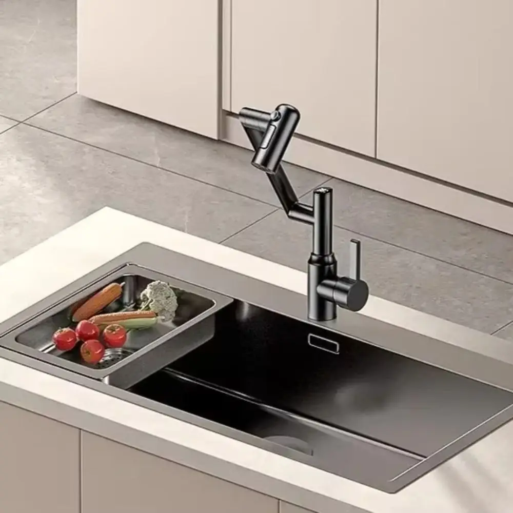 

Stainless Steel Universal Rotation Faucet Ceramic Disc Valve Core 3 Water Modes Mechanical Arm Faucet Rotatable Desig