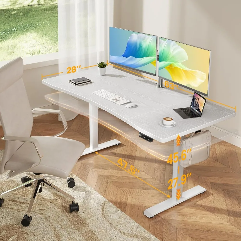 Electric Standing Desk 63x28 Inch, Sit-Stand Work Desk for Home Office, Study, Walking Pad, Writing, and More