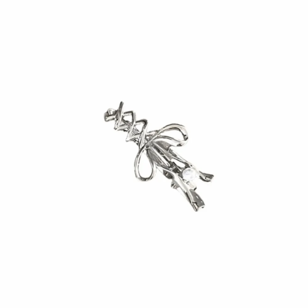 

Fashion Alloy Ribbon Bow Hair Claw Pearl Vintage Bowknot Hair Clip Jewelry Silver Balletcore Hairpin Girls