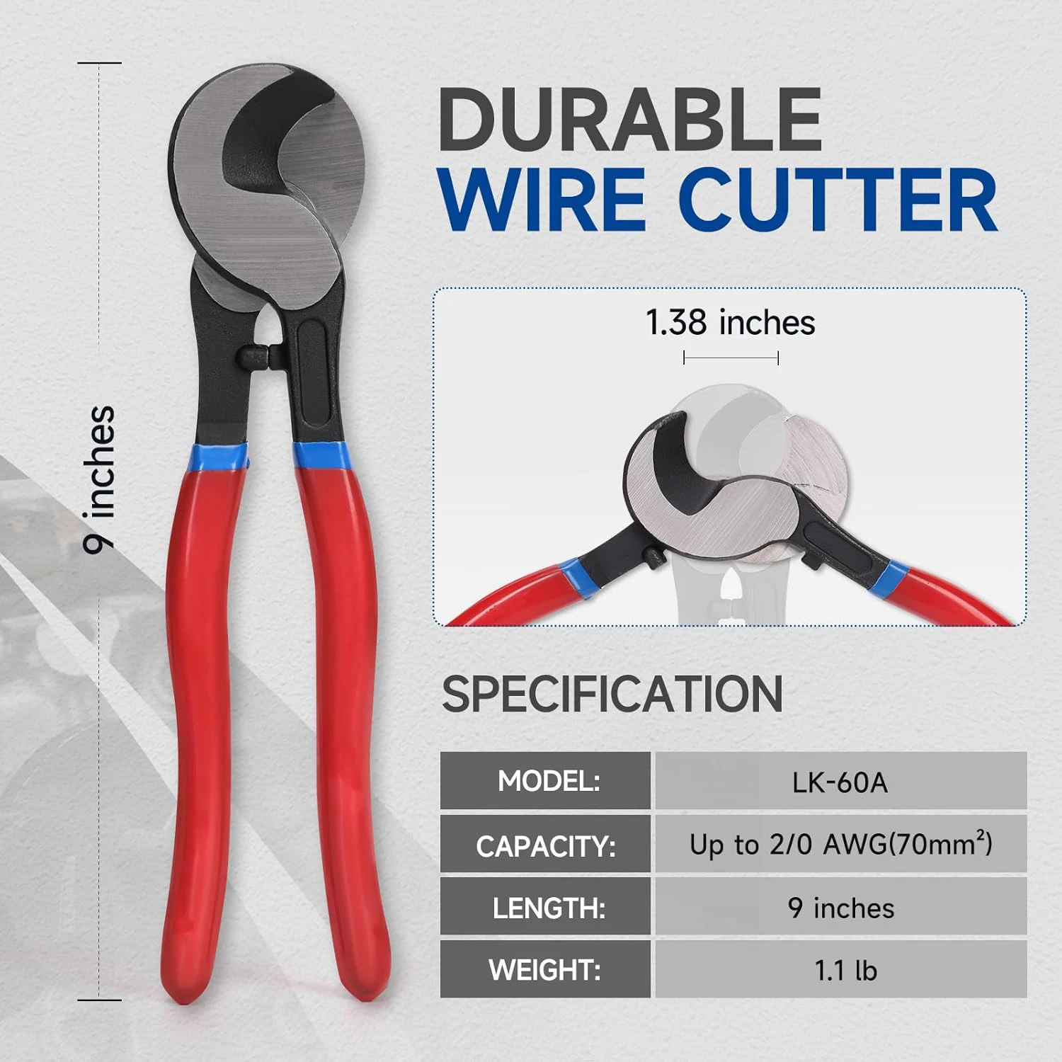 10 inches Cable Cutter,Heavy Duty Cable Cutting, High Leverage Cutter for Aluminum, Copper, Wire, Communications Cable
