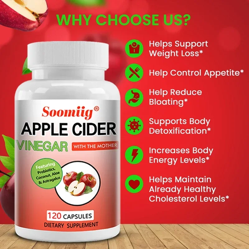 Apple Cider Vinegar Capsules Weight Management Detoxification Relief of Bloating and Constipation Digestive & Cholesterol Health