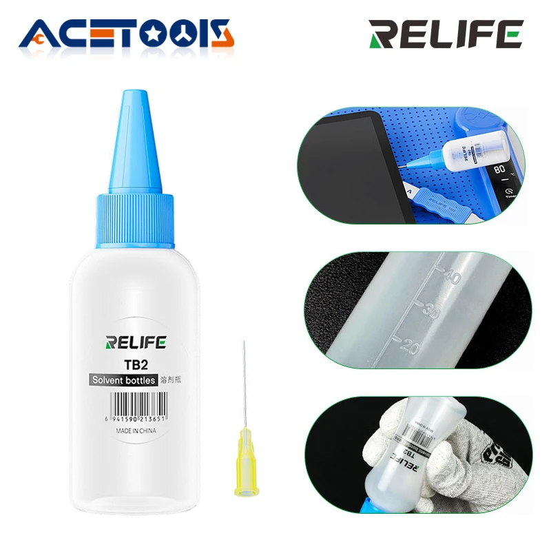 RELIFE TB2 Solvent Bottle with Removable Needle Tube Leakproof Design Precision Control Anti-static for Phones PCB Repair Tool