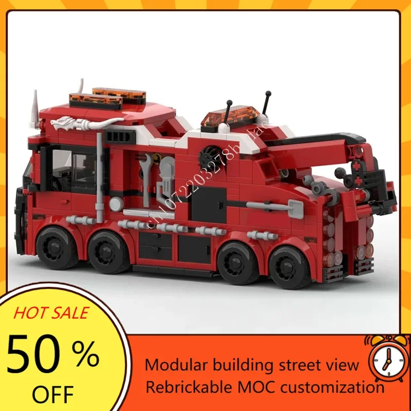 523PCS Emergency recovery truck MOC Creatieve street view Model Custom Puzzels Architectuur Onderwijs Assemblage Verjaardag Speelgoed Cadeau