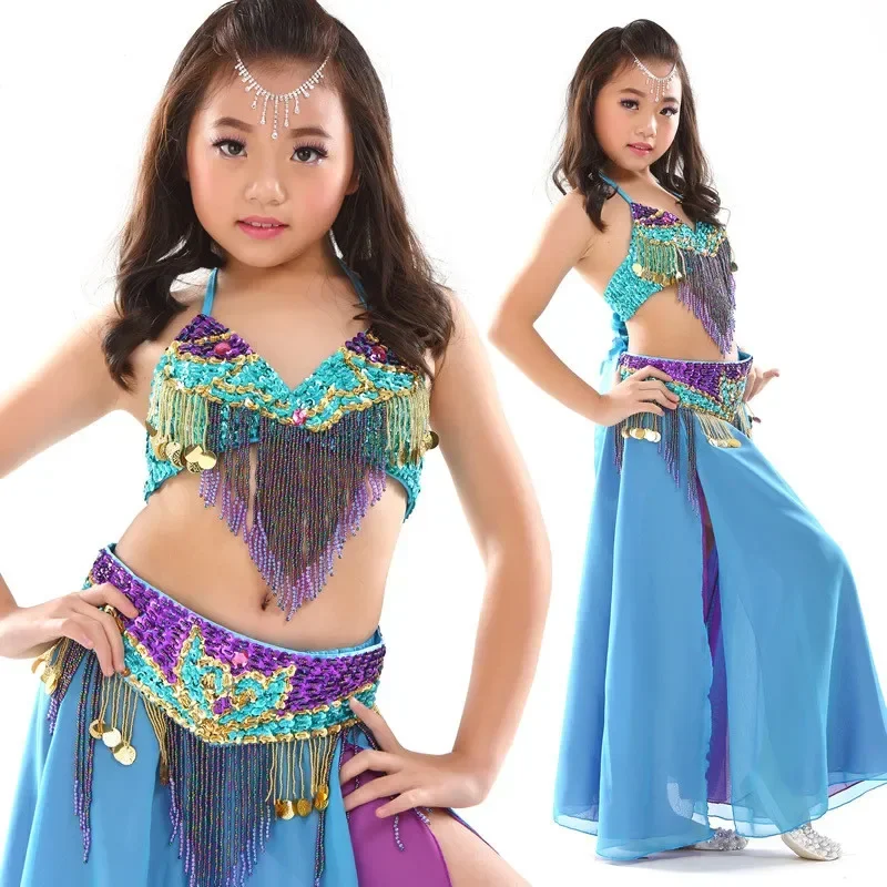 

2025High Quality New Belly Dance Costume Clothes Wear Kids Dance Child Bellydance Children Indian Dance 2pcs-3pcs Bra&Belt&Skirt