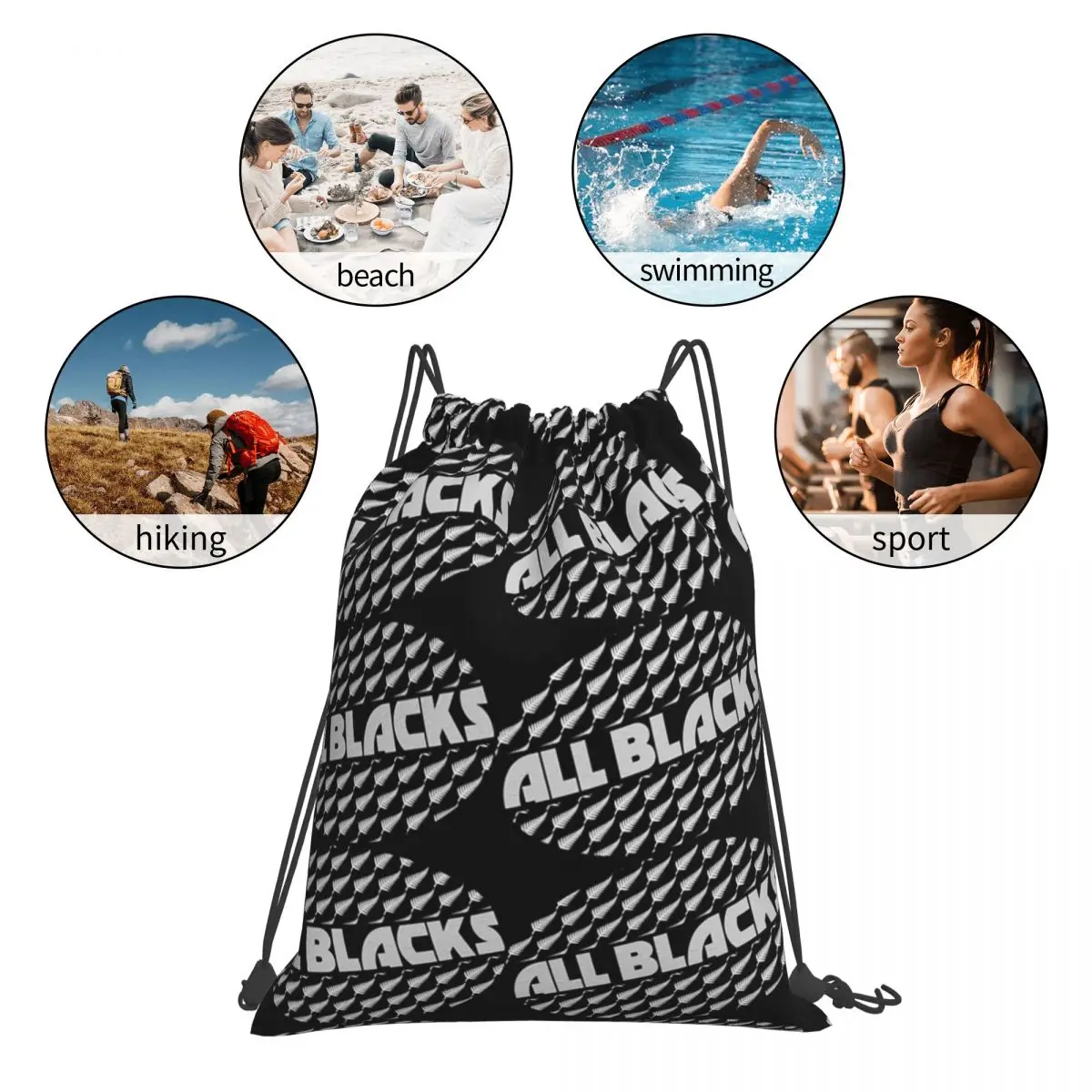 All Blacks Rugby Fern Design For Rugby Fans Backpacks Fashion Portable Drawstring Bags Shoes Bag Book Bags For Man Woman Student