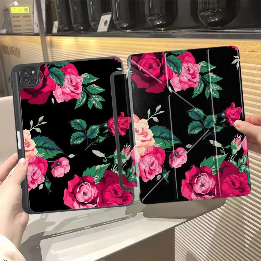 

Tablet Case For iPad Air 2025 4 5 M3 Air M2 1 2 M4 Mini 7 6 Pro 10th 7th 11th 9th 8th Holder Cover Red Rose Flower