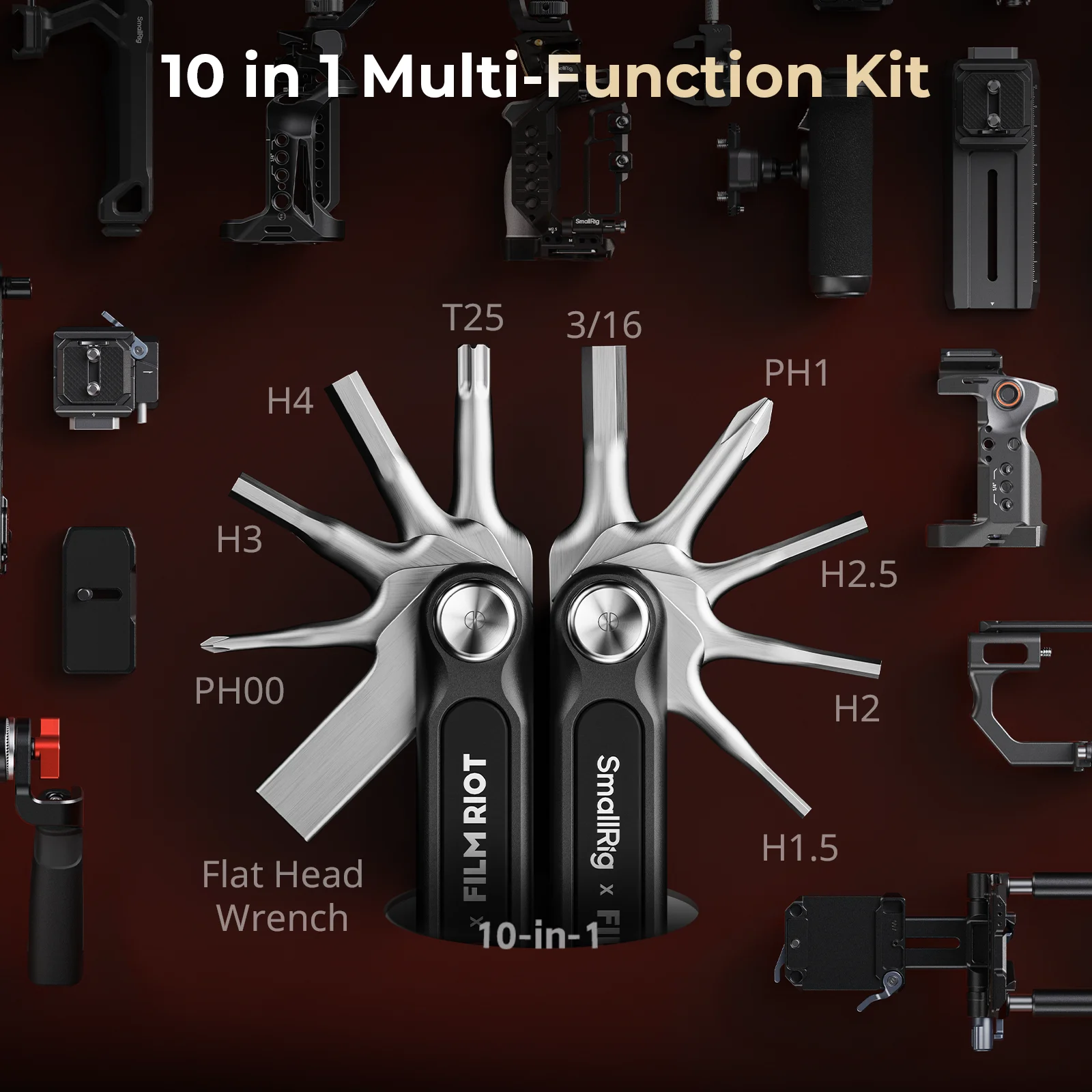 SmallRig x FILM RIOT 10-in-1 Detent Folding Multi-Tool Kit, Universal DSLR Camera Rig Folding Tool Set w Screwdrivers & Wrenches