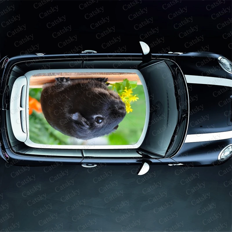 Black Guinea Pig Print Car Roof Sticker Wrap Racing SUV Auto Accessories Packaging Painted PVC Car Hood Graphic Decal Decoration