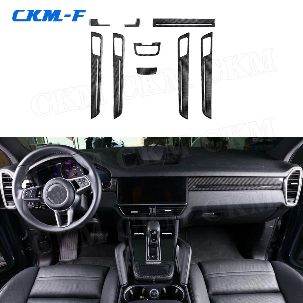 

For Porsche Cayenne 2011- 2020 Dry Carbon Fiber Car Central Console Dashboard Panel Strips Gear Cover Door Trim Stickers