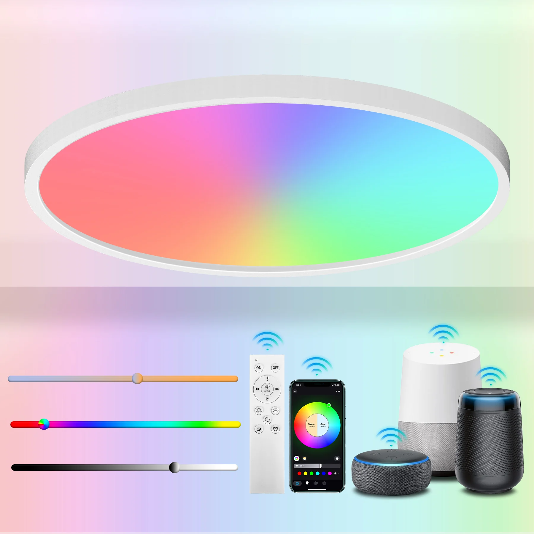 Led Deckenleuchte Dimmbar mit Fernbedienung 30W RGB Farbwechsel LED Deckenlampe Flach Rund Deckenbeleuchtung 3000K-6500K 2400LM für Schlafzimmer Küche Wohnzimmer Korridor Balkon Badezimmer Esszimmer