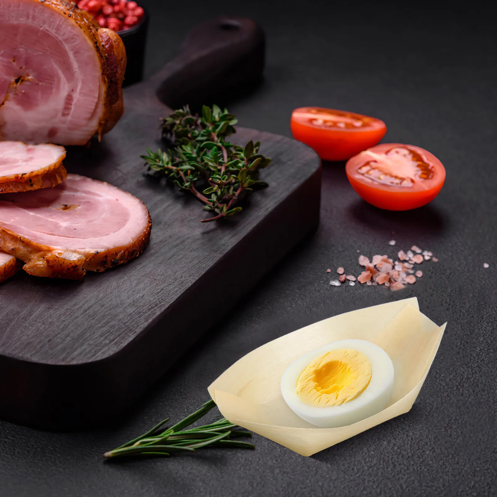50 Piezas Mini Barquitos de Madera para Sushi, Contenedores de Alimentos con Forma de Barco, Bandeja para Aperitivos, para Sashimi, Postres, Dulces, Mentas, Uso en el Hogar y Restaurantes