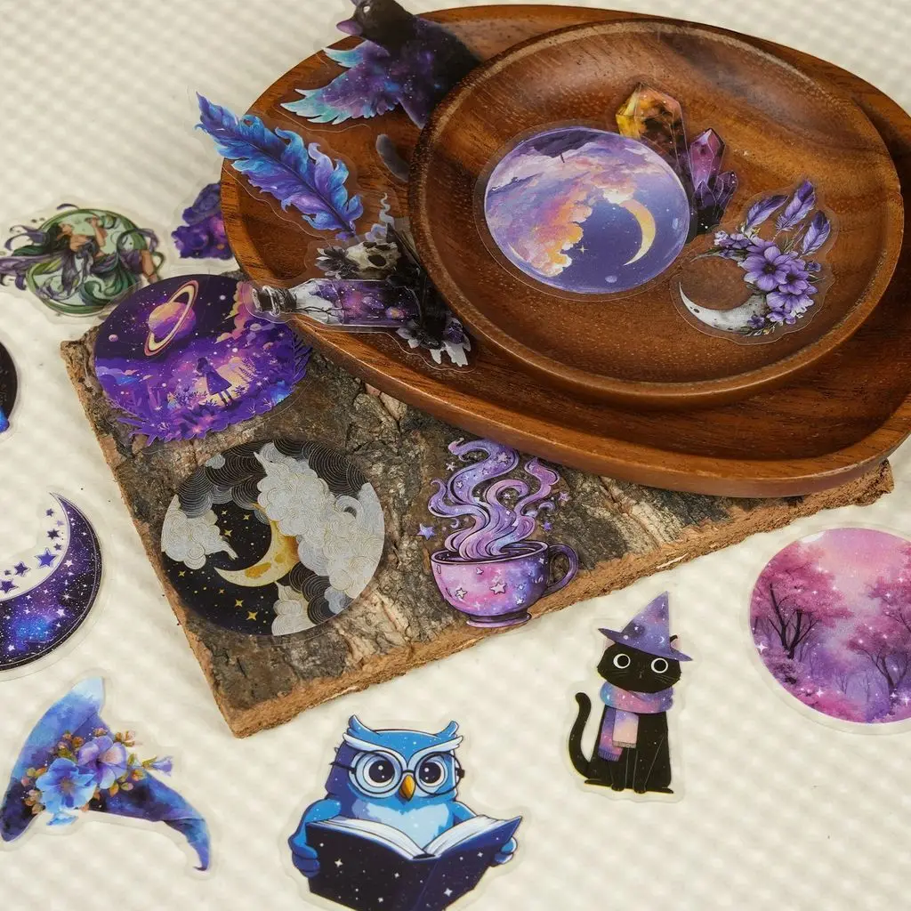 Clear PET Purple Magical Starry Sky Sticker Pack 56pcs Fantasy Planet Cartoon Decorative Stickers Golden Memory Stickers Store