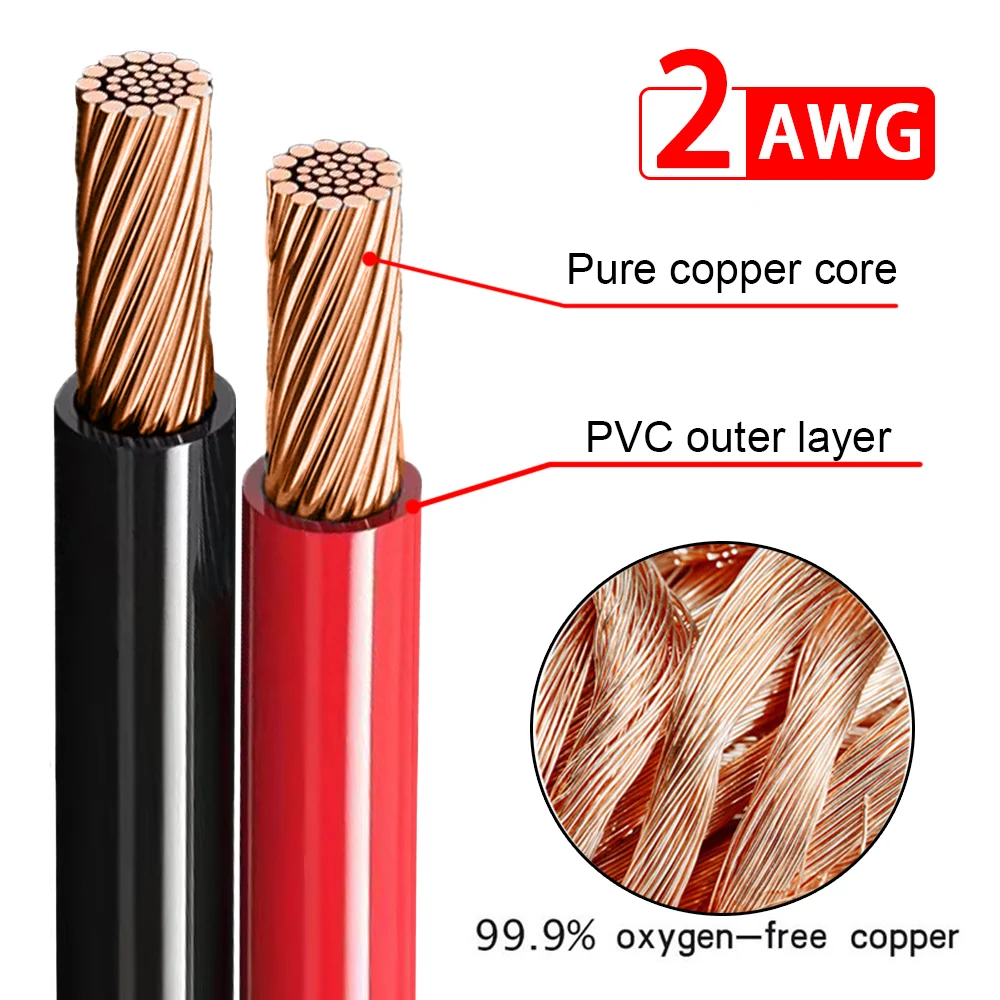 2 pcs 2AWG 30CM Battery Inverter Cable Set With Terminals Stranded Copper Cord Solar Power Connection Wire With Lugs