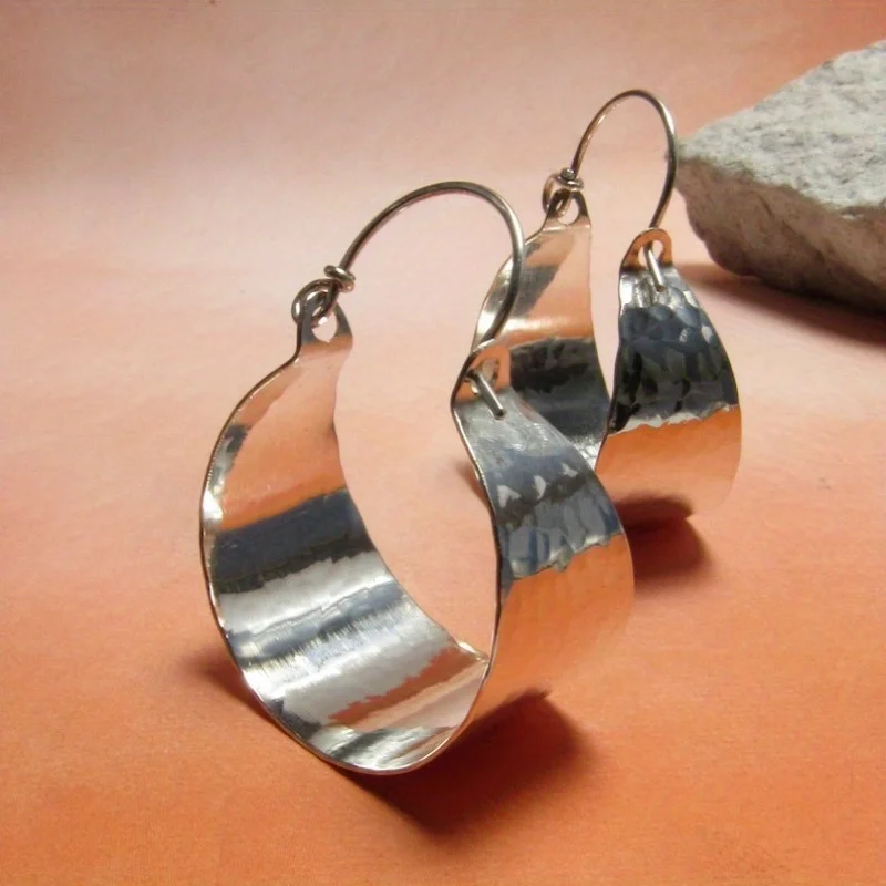 Retro Exaggerated Large Earrings, Silver Color Hoop Earrings Bohemian Jewelry