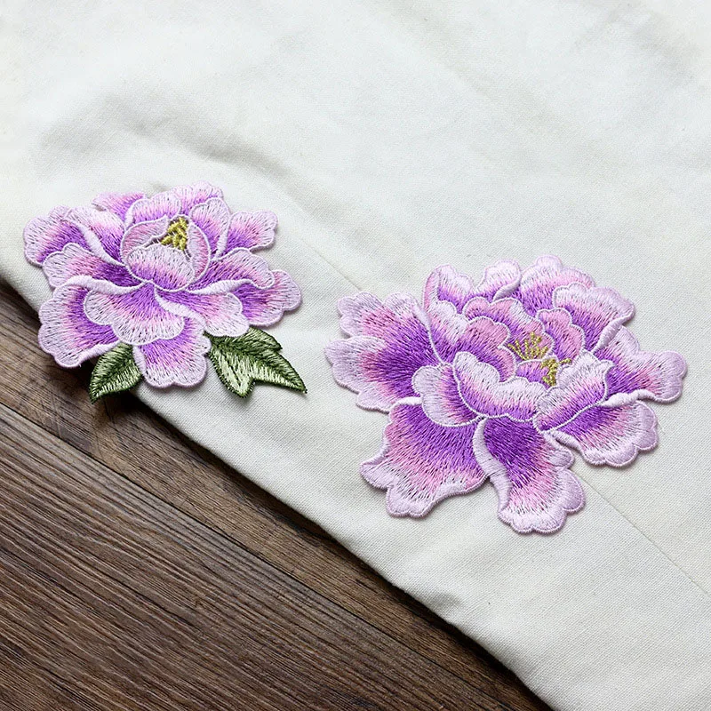 Peony Embroidery Sew on Patches for Clothes Hole Repair, Water-soluble Technology, Skin-friendly, Soft, Glue-free, Big Size