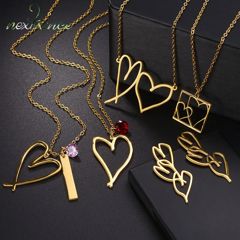 

Nextvance Custom Kid's Drawing Heart Necklace Dangle Earrings Ring Stainless Personalized Children Art Handwriting Family Gifts