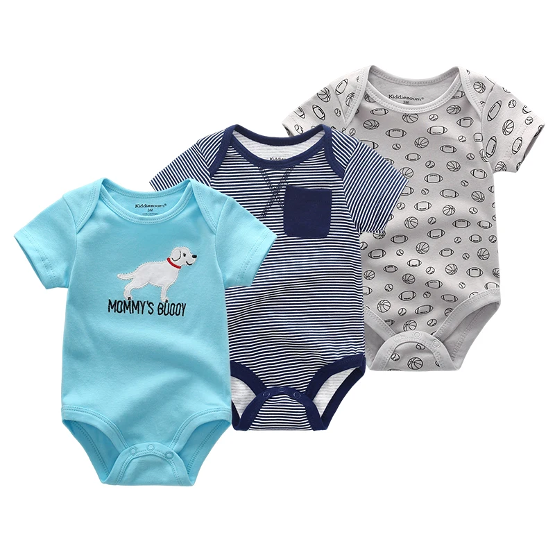 Kiddiezoom 3 pcs/lot čtyři sezón móda unisex roztomilá krátký rukáv děťátko hoch holka bodysuits měkké 100% bavlna novorozence onesies