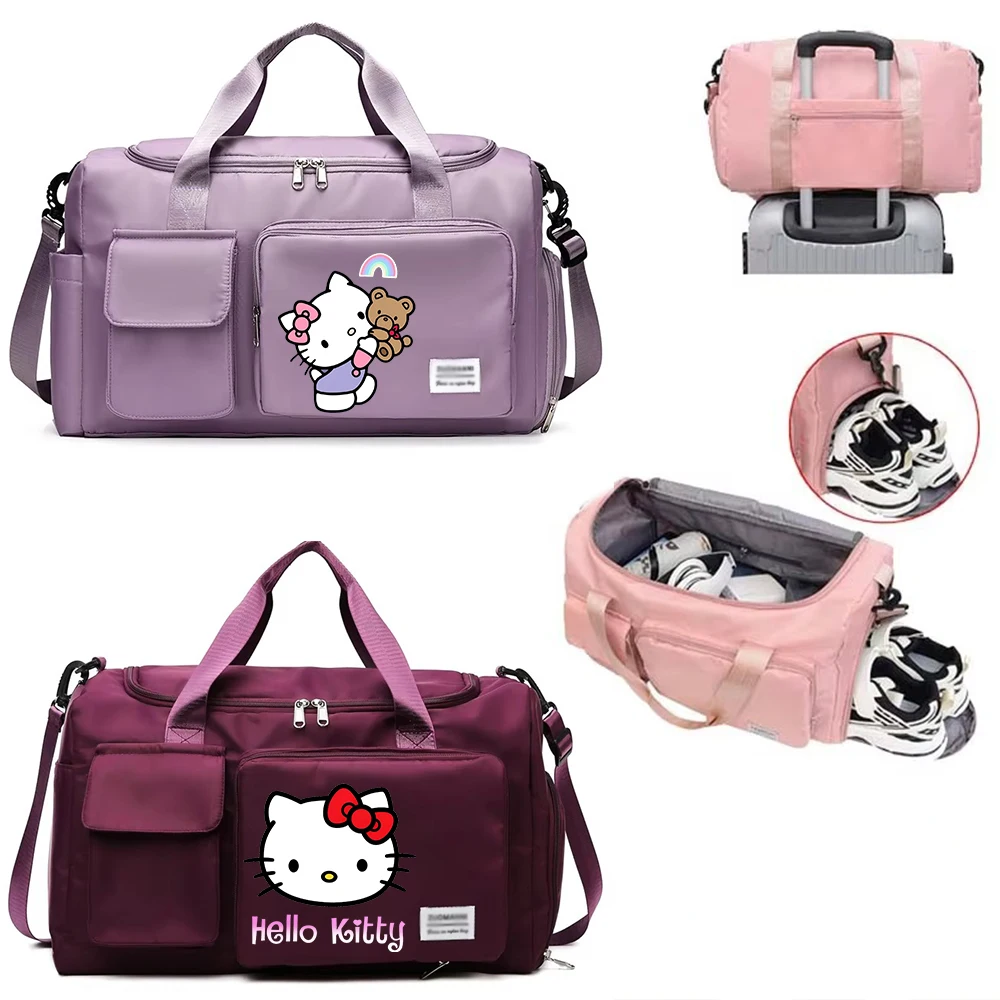 Hello Kitty Travel Bag Training Fitness Sports Gym Yoga Bags Foldable Storage Bag For Women Man Duffel Handbag Luggage Bag Gifts