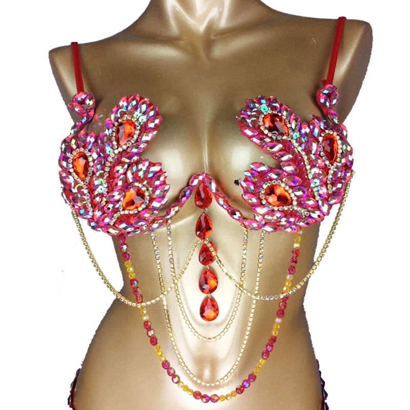 New Sexy Samba Carnival Top Bra For Women Rainbow Royal blue Stone Belly Dancing WIRE BRA BB010