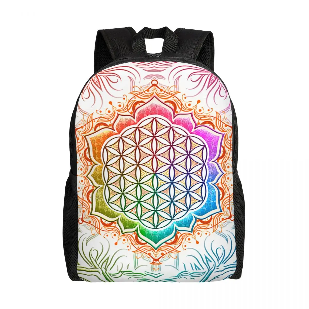 

Customized Flower Of Life Lotus Backpack Women Men Basic Bookbag for College School Sacred Geometry Mandala Bags