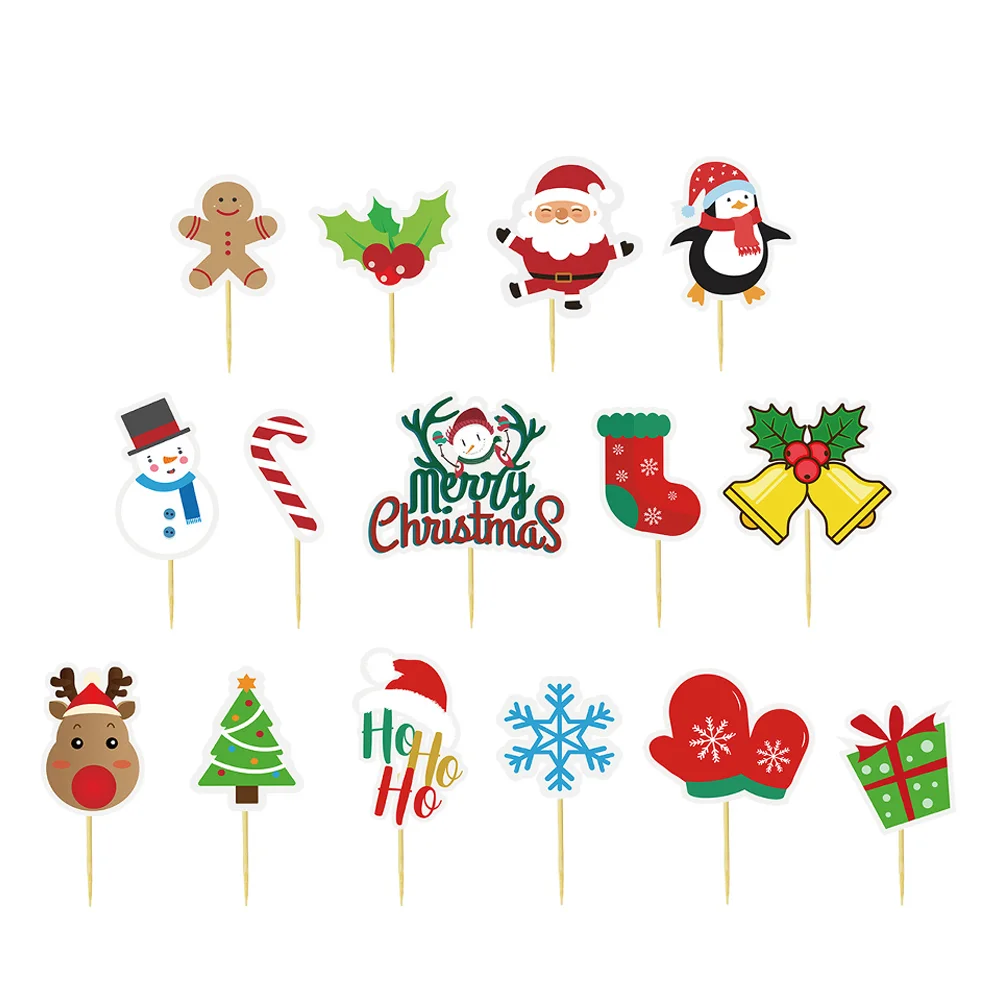 

30 Pcs Christmas Cake Topper Decorations Xmas Cupcake Picks Kids Party Inserts Dessert Favors Wood Unique Child