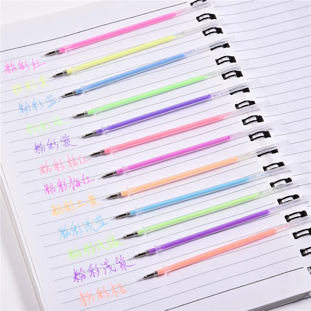 48pcs Colors Gel Pen Fluorescent Gel Ink Pen Refills Watercolor Brush Colorful Stationery Replacement Signature Rods Stationery