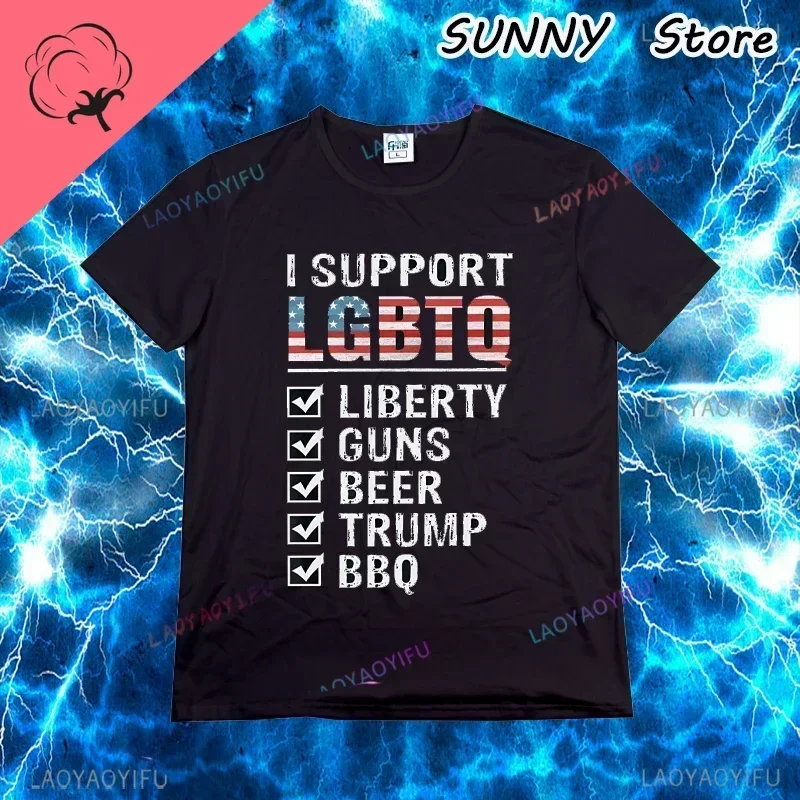 LGBTQ Liberty Guns Beer BBQ Donald Trump T-Shirt Top Funny Political 4th Of July Tee Anime Graphic Popular T-shirts Customized